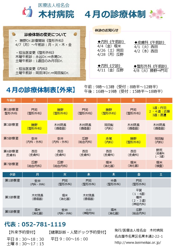 4月の診療体制